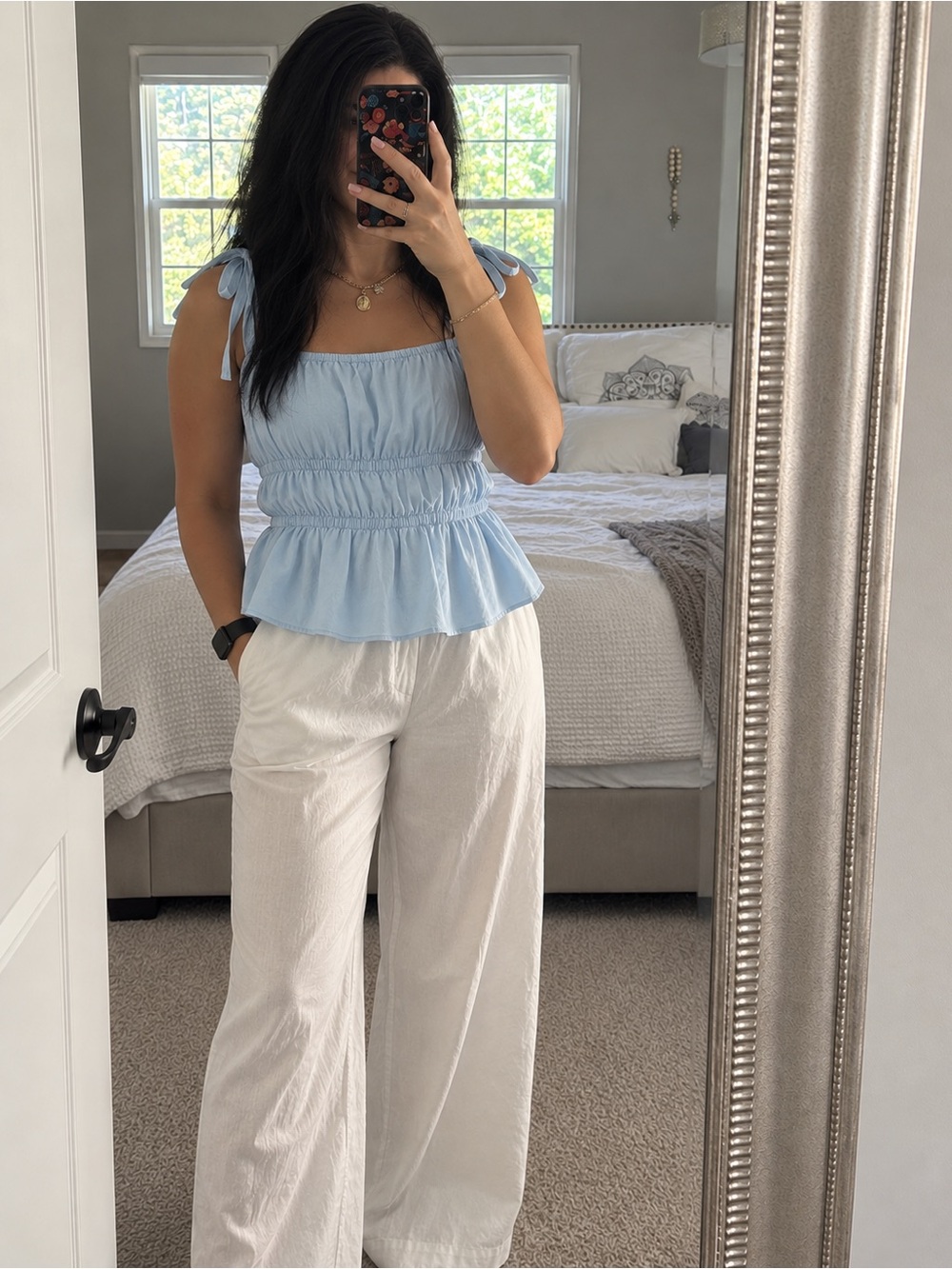 Universal Thread Light Blue Smocked Tank with Ruffle Hem - Picture 3 of 3